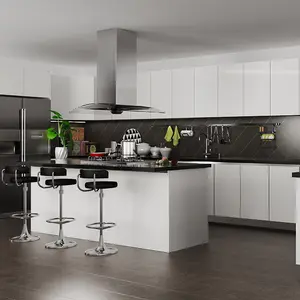 Oppein 新设计现代白色 PVC 木制厨柜与岛