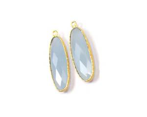 Blue Chalcedony Gemstone Gold Plated Jewelry Making Oval Shape Single Bail Faceted Bezel Birthstone Boho Connector - Product Image 3