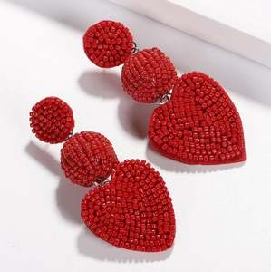 Pendientes de Corazón con Cuentas, Pendientes de Cuentas Hechos a Mano, Felicidad Hecha a Mano - Product Image 1
