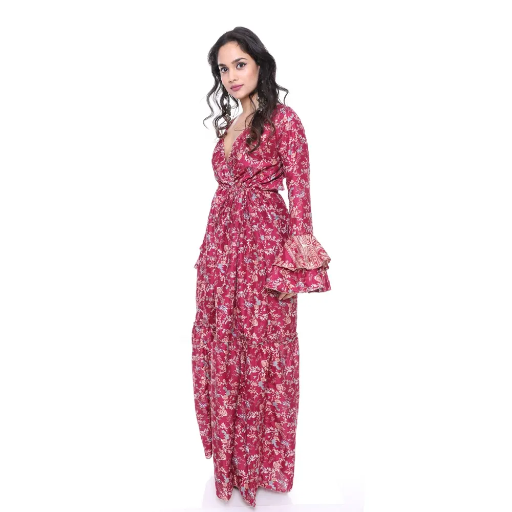 Dress Panjang Wanita, Gaun Ukuran Besar Cetakan Bunga Lengan Panjang 2022