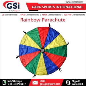 जीएसआई 16-फुट अनुकूलन योग्य लोगो रेनबो नायलॉन पैराशूट आउटडोर प्ले खिलौना बच्चों के लिए खेल और सीखने और यूनिसेक्स बच्चों के अनुकूल के लिए - Product Image 6