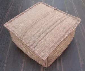 Vintage Floor Cushion Wool Pouf Cover Ottoman Oriental Wool Pouf