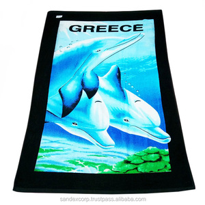 Toallas de playa de golf de algodón ecológicas modernas de alta calidad de la India de secado rápido con patrón de estampado de peces para uso en la playa - Product Image 1