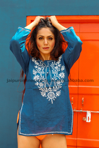 Túnica de playa bordada de manga larga para mujer, vestido de maternidad informal Kurti en talla grande, sostenible para adultos - Product Image 5