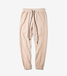 Pantalon de jogging unisexe en molleton léger, taille mi-haute, en coton et élasthanne, respirant, brodé, couleur unie - Product Image 1