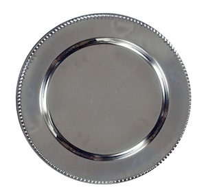 Placas de cargador de forma redonda minimalista occidental, placa de cargador de borde de cuentas plateadas de Metal para platos y platos de vajilla de boda - Product Image 1