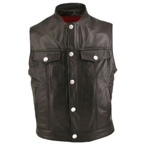 OEM 2025 Unisex personalizado hombres Club estilo motorista chaleco negro cuero sin cuello piel nueva venta al por mayor personalizado calle chaleco precio barato - Product Image 3