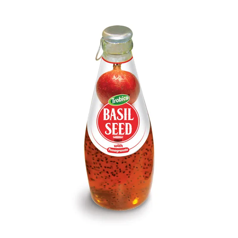 Label Pribadi 290Ml Botol Kaca Biji Basil dengan Minuman Jus Buah