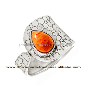 แหวนพลอยปะการังและปะการังสเตอร์ลิงทำด้วยมือสีเงินแท้แหวนเวอร์เมอิลสำหรับ925เงินแท้ - Product Image 2