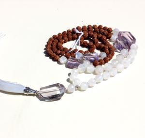 Unisex anudado a mano 108 cuentas Yoga Mala collar piedra lunar Rudraksha para regalo de fiesta de hinduismo religioso - Product Image 1