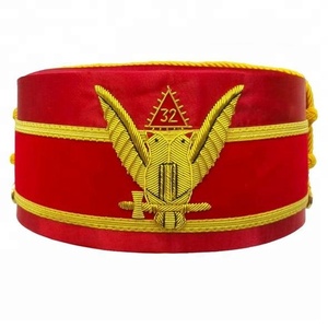 Conjunto de Gorro y Mandil Masónico Americano, Rito Escocés, Grado 32, Águila de Doble Cabeza, Bordado a Mano con Hilo Metálico - Product Image 3