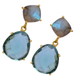 Ensemble de broches pierre précieuse améthyste verte naturelle solide. Boucles d'oreilles en argent sterling 925 plaqué or Goujons Bijoux faits à la main Casa De Plata - Product Image 2