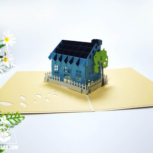3D Thiết Kế Mới Ngôi Nhà Màu Xanh Nóng Lên <span class=keywords><strong>Pop</strong></span> Lên Thẻ Cắt Laser Thiệp Mời Thiệp Chúc Mừng Tùy Chỉnh In Ấn Thủ Công Mỹ Nghệ - Product Image 1