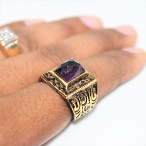 <b>Indian</b> Designer 925 Sterling Silver <b>Ring</b> High Selling Latest Collection Chakar Cut Amethyst Gemstone Classic Gold Weddings - Product Image 5