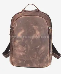 Tiding-mochila Vintage de cuero de vaca para hombre, morral de piel de vaca auténtica de Caballo Loco marrón duradero