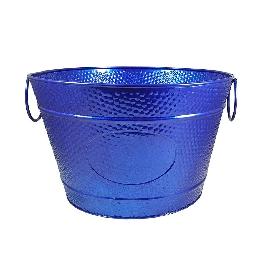 Galvanized Steel Metal Blue Powder Coat Round Beer Wine Bucket Beverage Party Tub