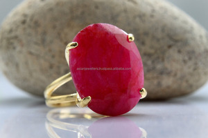 Anillo de piedras preciosas de rubí teñido Oro Vermeil Plata esterlina para regalo de aniversario de compromiso de boda para mujer - Product Image 2