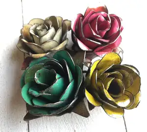 Handcrafted Wrought Iron Rose Romantic Metal Gift of Everlasting Love metallic covered red for decoration also a great gift