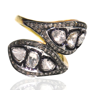 Anillo ajustable de cóctel Polki Diamond Pave de plata, anillo de moda para aniversario de boda o compromiso para mujer. - Product Image 2