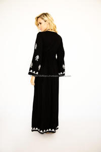 Aari − robe en dentelle pour femmes, trapèze, brodée, col en V, manches en cloche, dos élastique, élégante, longue tenue, Cover-Up, Kaftan - Product Image 6