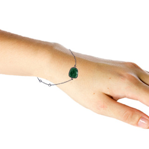 Pulsera de plata y diamante con gema de Esmeralda, elegante - Product Image 2