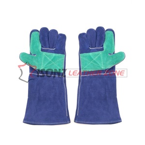 Guantes de soldadura de piel de vaca azul con doble palma para soldadores de acero, anti-corte, anti-deslizamiento, anti-impacto, anti-calor para soldadura. - Product Image 2