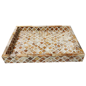Bandeja de incrustaciones de hueso marroquí, hecha a mano, verde Damasco y blanco, bandeja de servicio artesanal para todo uso - Product Image 3