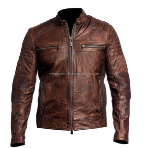 New Design Washed <b>Waxed</b> Brown Style Pure Sheep Leather Jacket for Men - Product Image 1