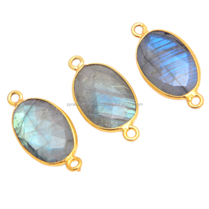 NanPlanetSilver GC Green Chalcedony Oval Shape Bezel Gemstone Connector for Jewelry Making - Product Image 3