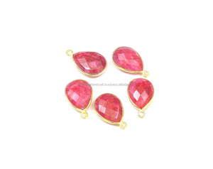 Saint Valentin meilleur cadeau attrayant teint rubis pierre précieuse plaqué or 18 carats argent sterling laiton lunette connecteur résultats de bijoux - Product Image 4