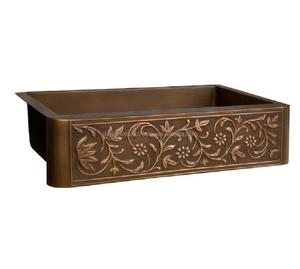 อ่างล้างหน้าทองแดงโบราณสุดฮิตสำหรับห้องน้ำและห้องครัว ขายดี ลายสลักเถาวัลย์ สไตล์วินเทจ - Product Image 1
