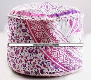 22-Inch Ombre Mandala <strong>Floral</strong> Ottoman <strong>Chair</strong> Seat <strong>Cover</strong> Cotton Printed Soft Home Decor Multiple Indian-inspired Colors for Woven