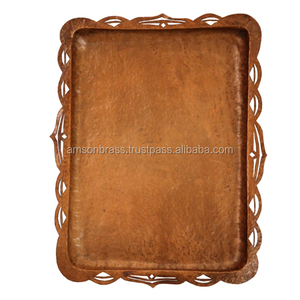 Bandeja para servir Latón antiguo Acabado Martillado Servicio de habitaciones de hotel Bandeja para servir Bandeja decorativa de cobre cuadrada - Product Image 5