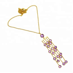 Collar de cadena colgante redondo de amatista de plata chapada en oro Collar clásico para boda, regalo o fiestas para mujer. - Product Image 3