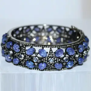 925 sterling silver diamante naturale pietra di luna e tanzanite pietra preziosa del polsino del braccialetto