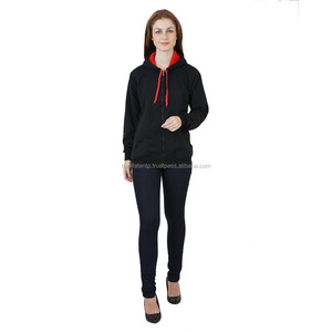 Sweatshirts personnalisés vierges en vrac Conception d'hiver Couleur unie Sweat à capuche pour femme Lumière thermique Noir - Product Image 5