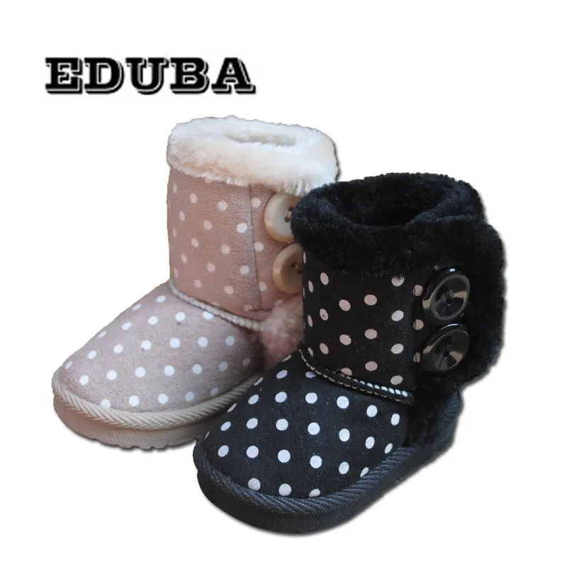E20-1 Girls Shoes Polka Dot Pattern Cute Super Soft Children Outdoor Snow Boots Kids Soft Plush Insole