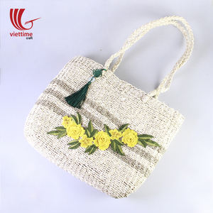 Sac à main tissé en paille pour femme, sac à poignée supérieure, sac de plage en paille avec fleur - Product Image 3