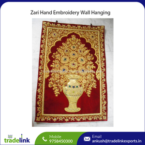 Zari colgante de pared hogar decorativo colgante de pared mano Zari bordado trabajo arte estilo en tela PC jarrón esculturas para decoración de habitación - Product Image 2