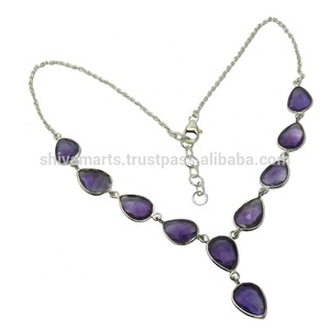 Collar de piedras preciosas de corte facetado de amatista púrpura Natural para mujer, Plata de Ley 925 sólida para bodas, fiestas, tipo de cadena - Product Image 2
