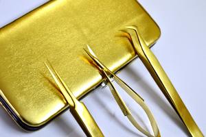 Ensemble de 6 pinces à cils dorées goûtées à la main Volume russe Ensemble de pinces à faux cils individuelles - Product Image 3