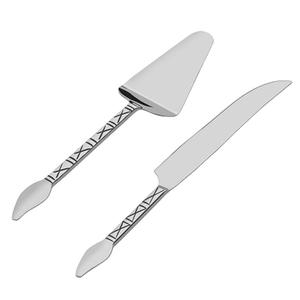 Ensemble couteau et serveur pour gâteau de mariage à manche gaufré en acier inoxydable - Product Image 1