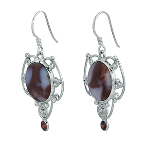 Hermosos pendientes colgantes de granate de jaspe oceánico Plata de Ley 925 sólida joyería fina hecha a mano para bodas fiestas directas - Product Image 2