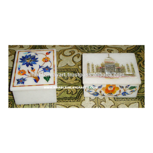 Boîte à bijoux en marbre naturel brillant au design moderne exclusif, personnalisée, magnifique incrustation florale, boîte de rangement pour bijoux - Product Image 1