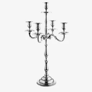 Handgemaakte Zilveren Metalen Bruiloft Tafel Kandelaar 5 Armen Kaarshouder Centerpieces Decoratieve Stand Kerst Huisdecoratie