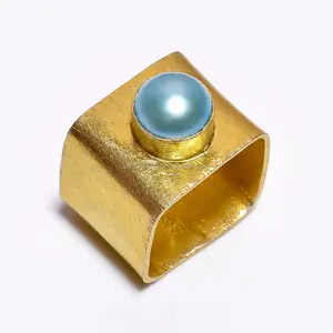 Natural pearl gold vermeil real brass rings manufacturer handmade jewelry Indian fashion rings suppliers