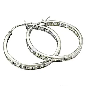Wholesale High Quality 925 Sterling <b>Silver</b> Natural Cubic Zirconia (CZ) Milky White Dangle Handmade Fancy CZ <b>Hoop</b> for Weddings - Product Image 1