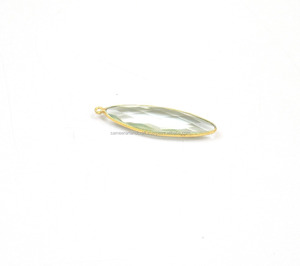 Connecteur en laiton plaqué or fait main, plaqué argent sterling, avec pierres précieuses naturelles multicolores en forme de marquise, serties clos, à simple attache, facetté, Aqua Quartz - Product Image 3