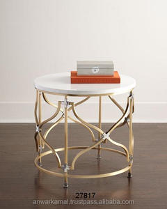 Gold Iron Stand Round Side <b>Table</b> with <b>Marble</b> Top Stylish <b>Table</b> for Coffee & Snack <b>Table</b> - Product Image 1