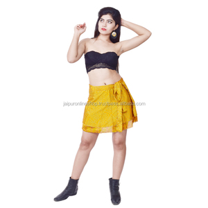Lovely Vintage Style <strong>Yellow</strong> Flower <strong>Print</strong> Wrap <strong>Skirt</strong> Casual Plus Size Mini Dresses for Adults Floral Pattern for Summer - Product Image 1